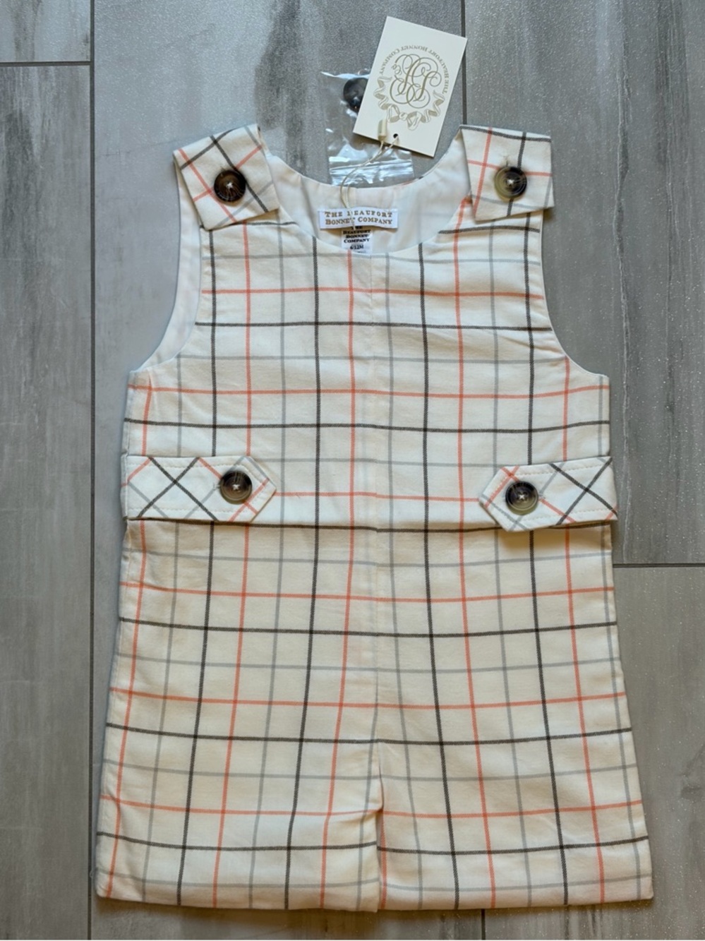 NWT TBBC Jack Keene Windowpane Check Flannel Tab Jon Jon Romper, boys size 6-12M
